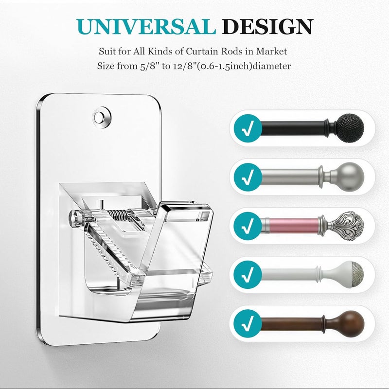 BMONATY Adhesive No Drill Curtain Rod Brackets - Heavy Duty 30LB Holders for Bathroom Bedroom Kitchen, Universal Damage-Free Window Rod Hooks with Nail-Free Installation (4PC Transparent) - Image 2